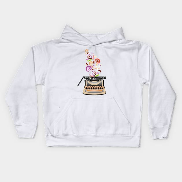 Creative Typewriter illustration with colorful swirls Kids Hoodie by schtroumpf2510